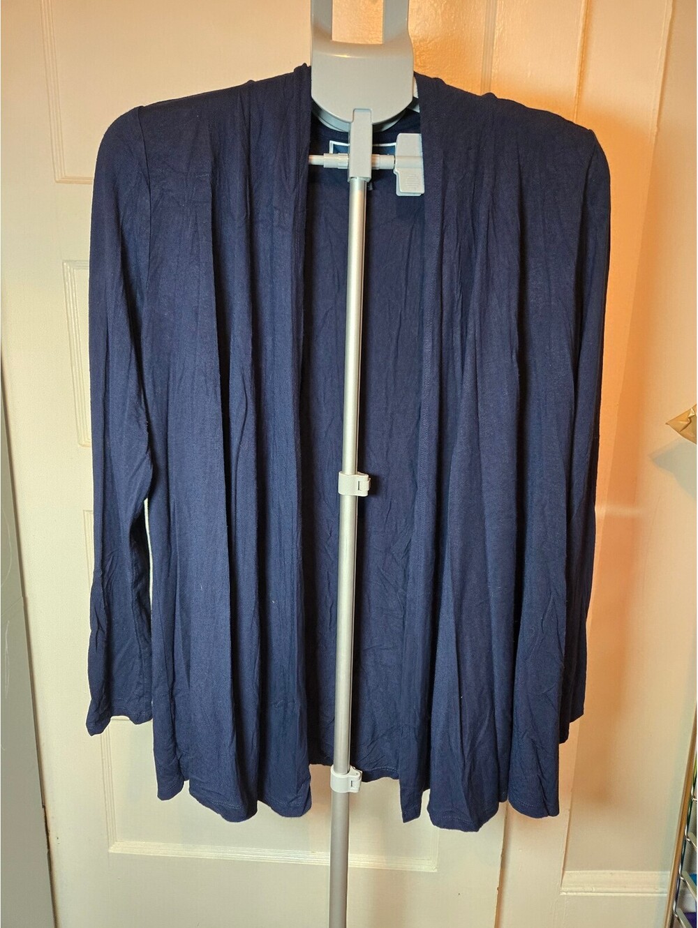 Karen Scott Women's Small Navy Blue Open Front Long Cardigan Rayon